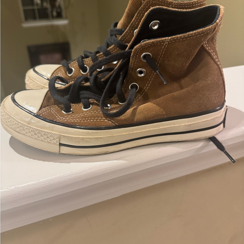 Converse Suede Brown High-Tops with Black Accents - Picture 5 of 8